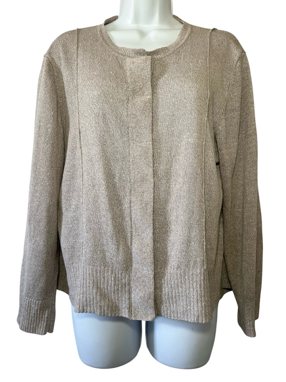 OSKA Women’s Gray/Beige 100% Linen Long Sleeve Button Up Sweater-Size 3 (US 10)